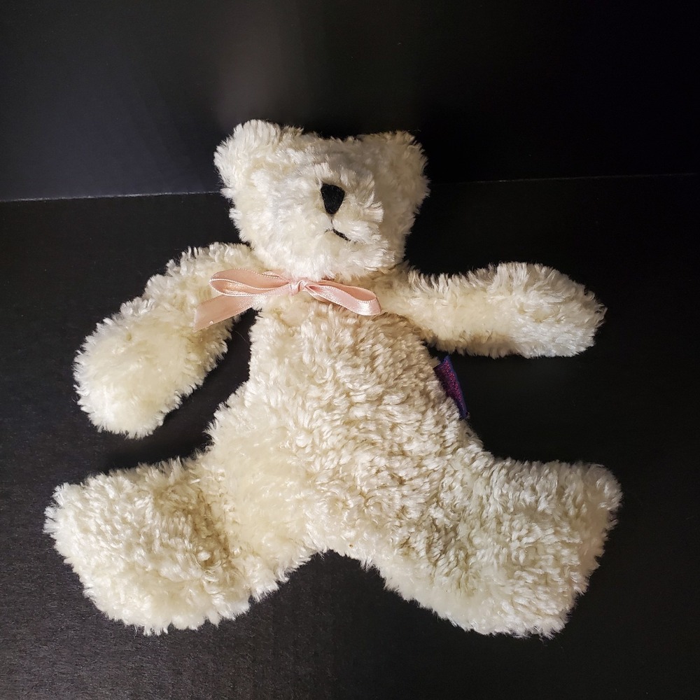 Boyds Bears Flat Cream‎ Colored Teddy With Pink Satin Ribbon Bow 9" Plush 1990s